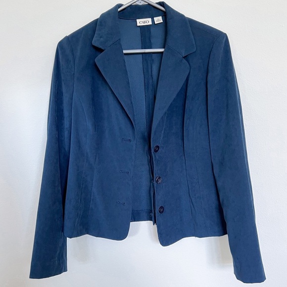 Cato Blue Suede Collared Tapered Blazer Size Small - Picture 2 of 6